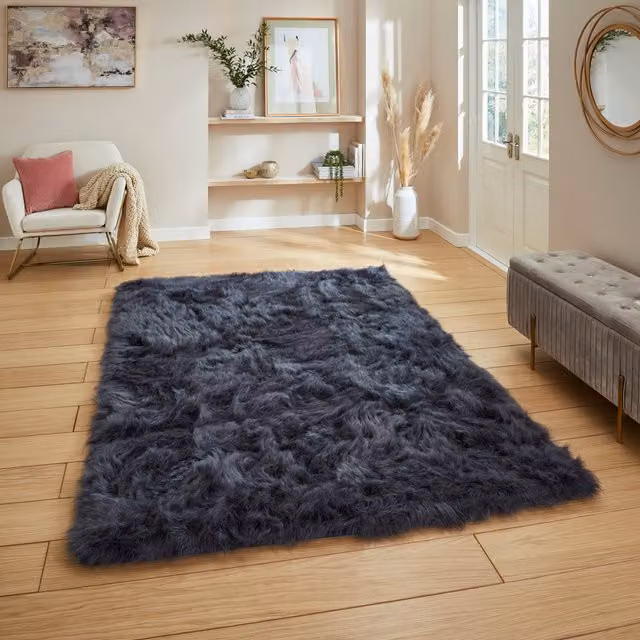 Terrys Blue Hand Tufted Modern Rectangular Shaggy Rug