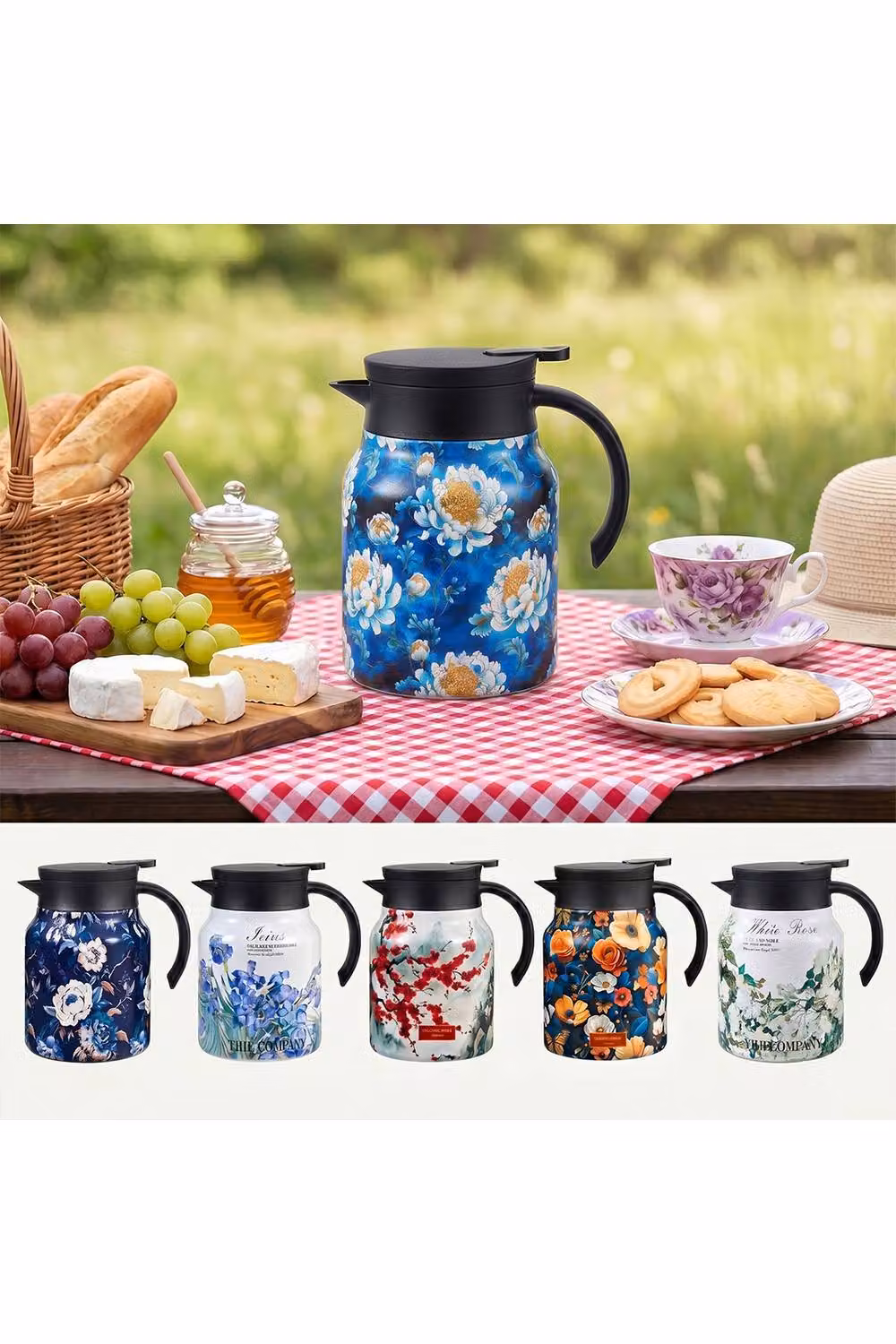 Living and Home Vintage Floral Pattern Thermal Carafe Teapot with Built-in Infuser in Dark Blue – 4