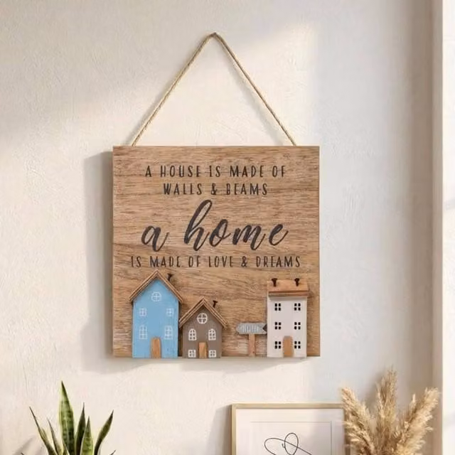Garden Greatness Rustic Hanging Wooden Love Wall Plaque in Brown and Multicolour
