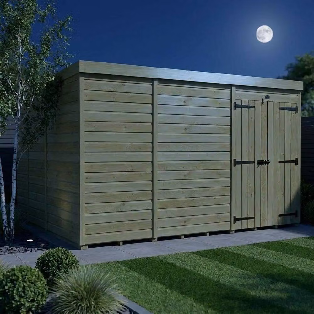 Buttercup Farm Pent Garden Shed with Double Doors in Brown Timber, W: 335.3 cm, D: 274.3 cm, H: 210 cm – 3