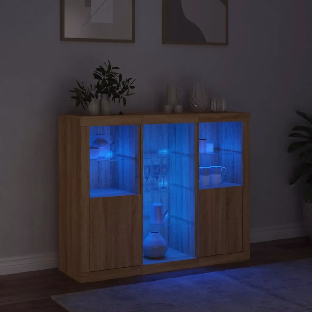 Berkfield Home Set of 3 Modern Sonoma Oak Sideboards with Integrated LED Lighting in Brown – 2