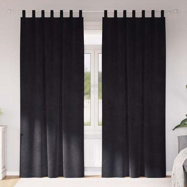 Berkfield Home Blackout Velvet Curtains with Hanging Loops, 2 Pack, Black – 1