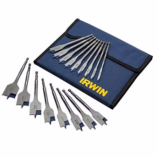 IRWIN Blue Groove 4X Auger Flat Bit Set, 17 Piece, Blue and Silver