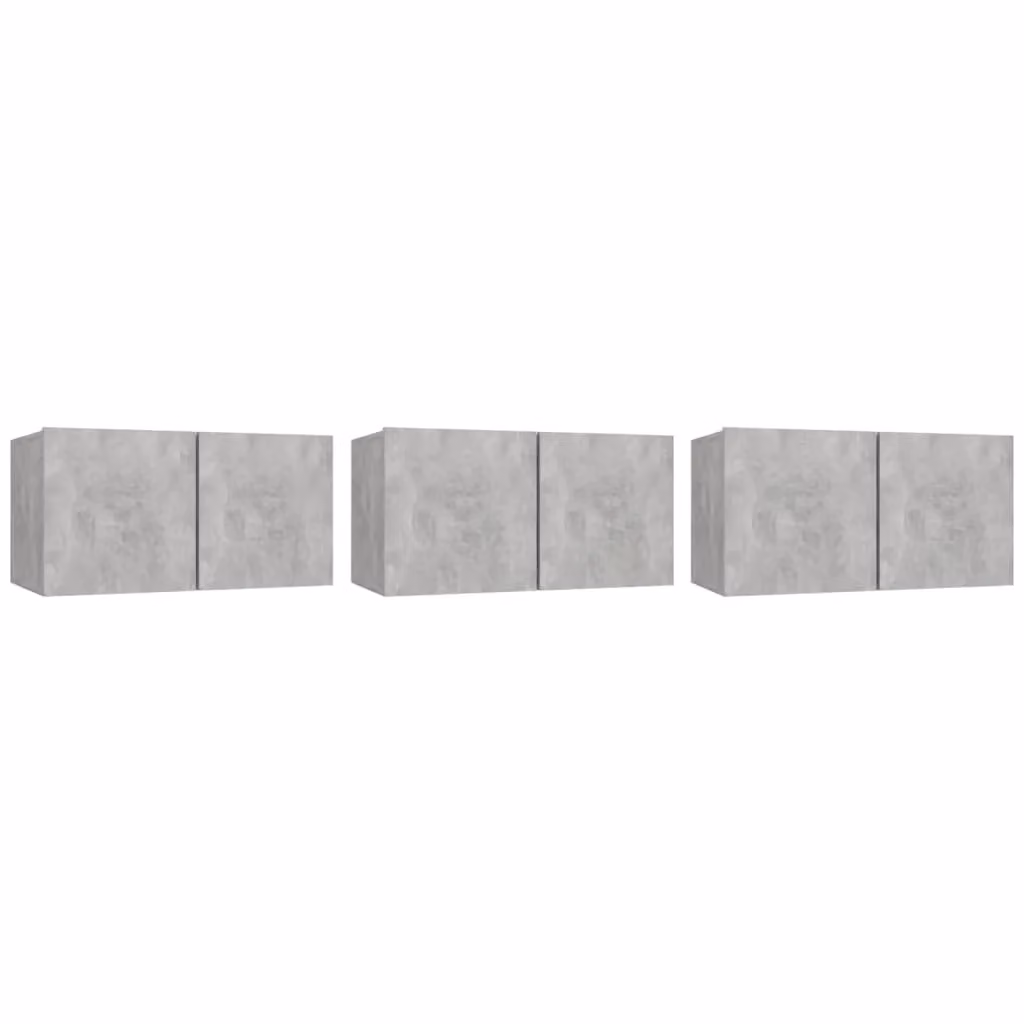 Berkfield Home Set of 3 Wall Mounted Modern Hanging TV Cabinets in Concrete Grey, W/D/H: 60 x 30 x 30 cm – 2