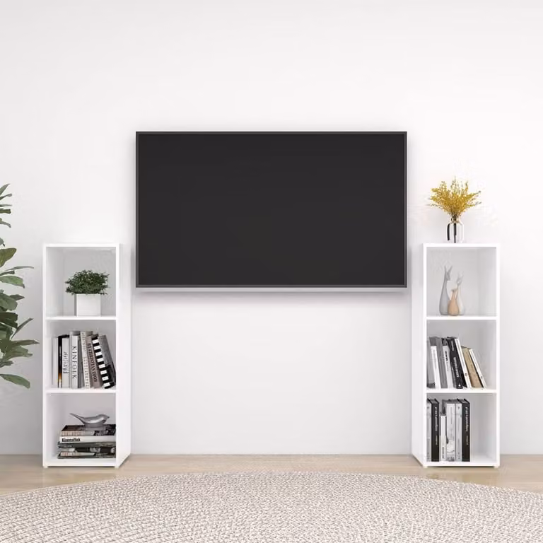 Berkfield Home Set of 2 White TV Cabinets in Engineered Wood, W/D/H: 107 x 35 x 37 cm