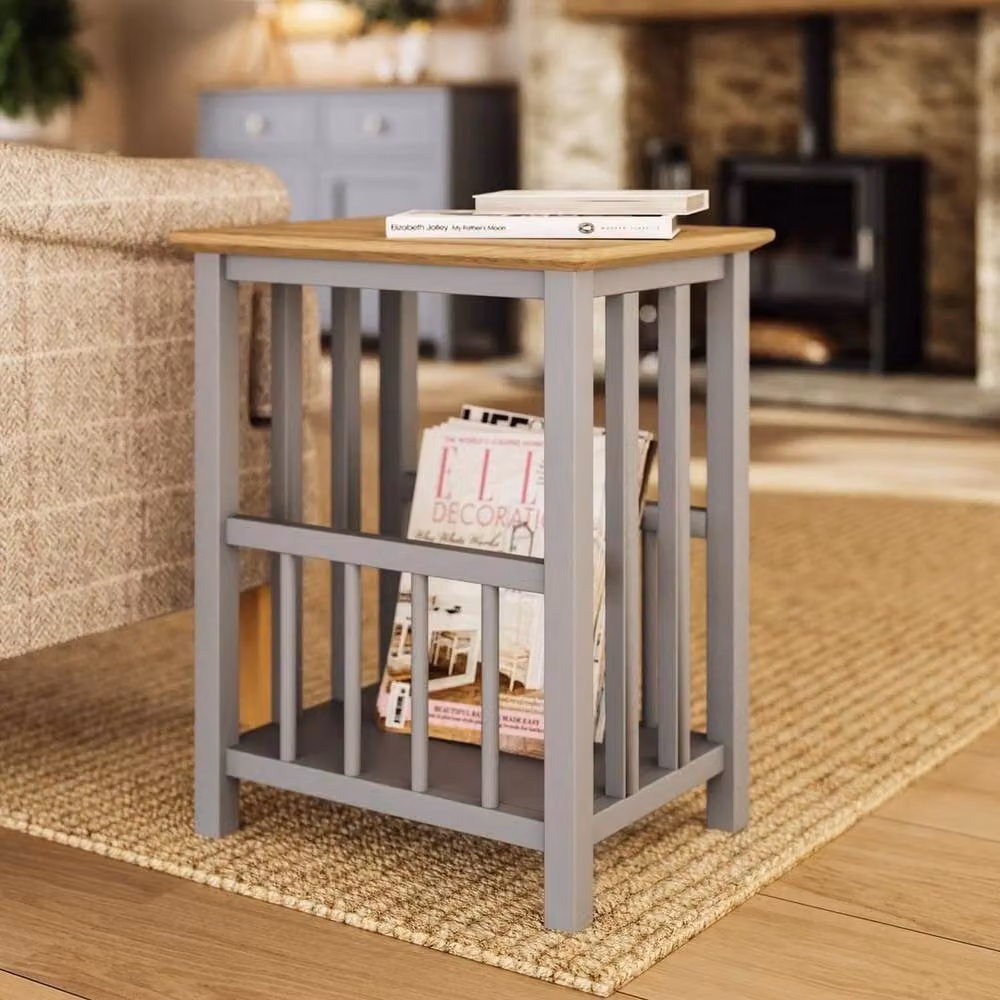 KORVIXA Grey Oak Veneer Side Table with Serving Tiers, W/D/H: 100 x 100 x 100 cm – 3