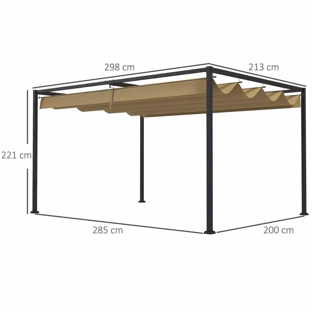OUTSUNNY Metal Pergola Gazebo Patio Sunshelter with Retractable Canopy in Beige, W/D/H: 298 x 221 x 200 cm – 3