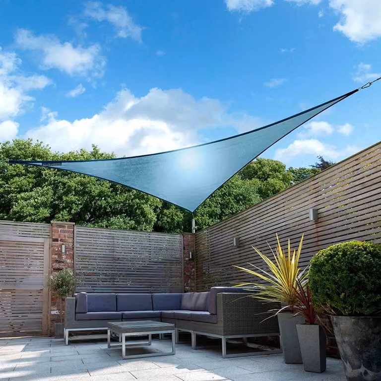 Primrose 3m Triangle Waterproof Patio Sun Shade Canopy in Pale Blue with 98% UV Block