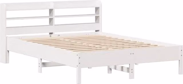 Berkfield Home Decorative White Solid Wood Bed Frame with Side Compartments, W/D/H: 150 x 200 x 218 cm