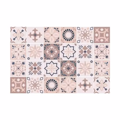 WALPLUS Menara Moroccan Tile Stickers, Pink and Grey Geometric Peel and Stick Self Adhesive Wall Decals, 24 PCS, W/D/H: 15 x 15 x 0.54 cm – 2