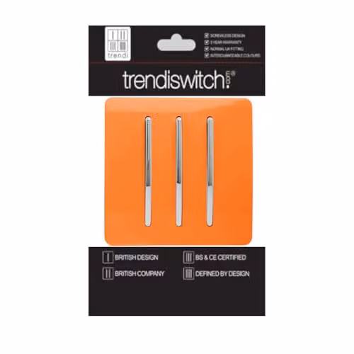 Trendi Modern Plastic 3 Gang 2 Way Triple Electrical Wall Light Switch in Orange and Chrome – 3