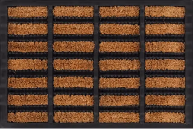 Berkfield Home Rectangular Striped Door Mat in Brown, Rubber and Coir, W: 60 cm, D: 40 cm – 1