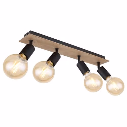 Globo Lighting Martha Industrial Ceiling Spotlight Bar in Black and Wood, 4x E27, L 49 cm