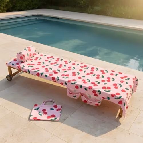 OHS Pink Microfibre Beach Towel and Inflatable Bolster Pillow Set with Storage Bag – 6
