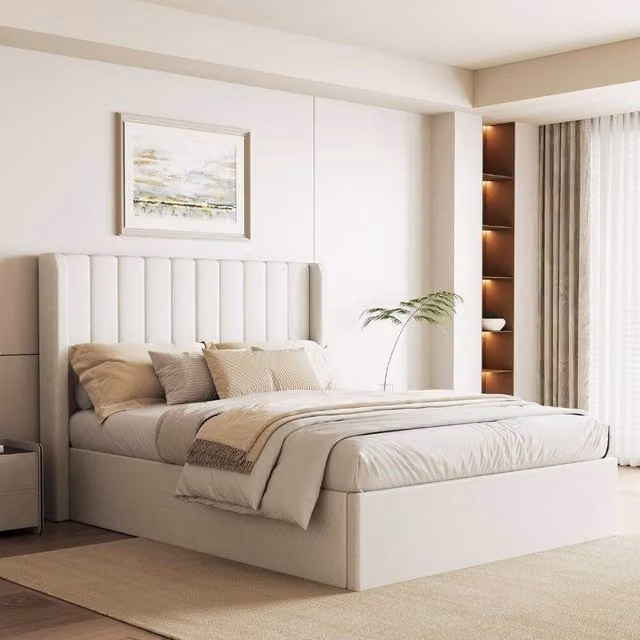 Modish Furnishing Maddison King Size Cream Velvet Ottoman Storage Bed W/D/H: 180 x 200 cm