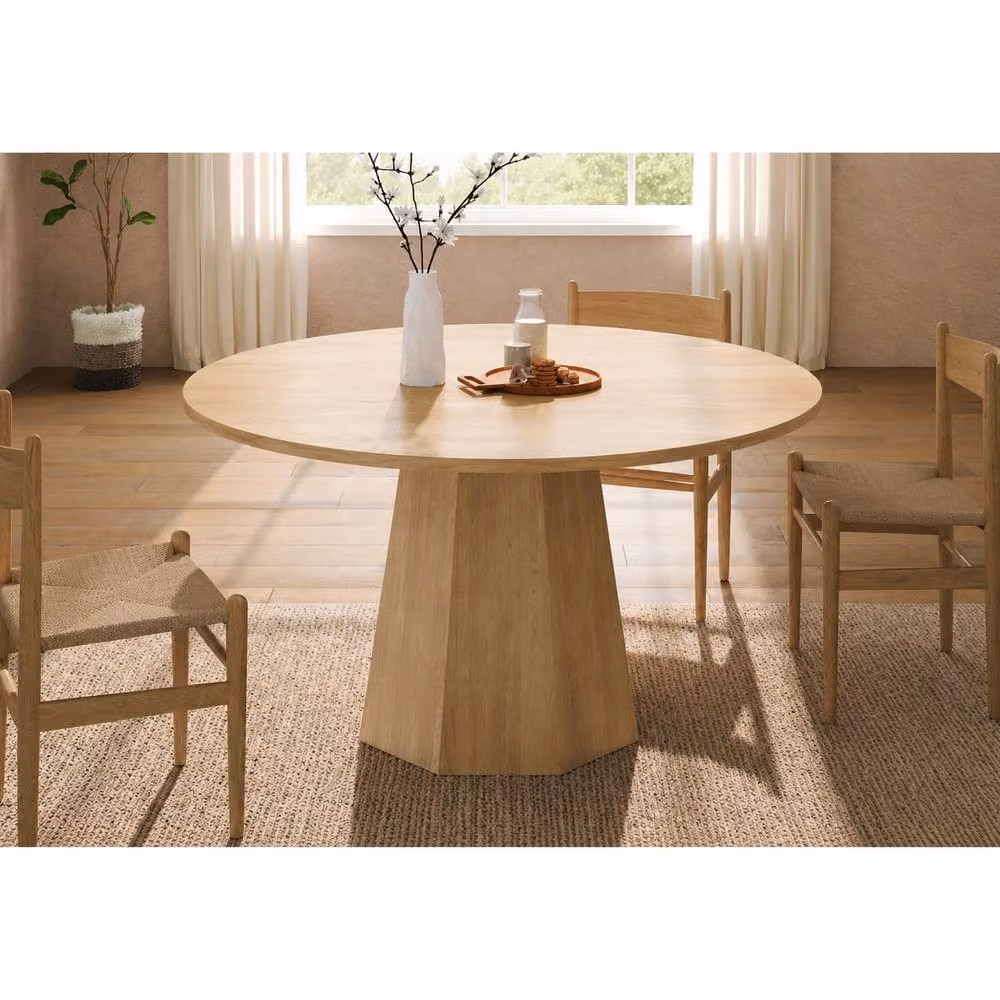 Matteo Round Oak Wood Effect Dining Table in Brown, Diameter: 120 cm – 3