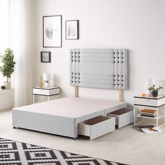 Somnior Beds Ltd Yellow Linen Fabric Upholstered Divan Bed Base with Drawers, W/D/H: 180 x 200 cm