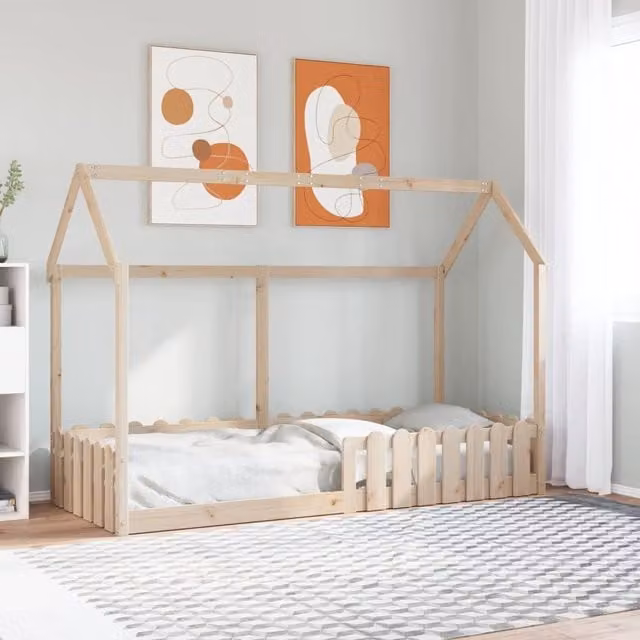 Berkfield Home Kids' House Bed Frame in Brown Solid Pine Wood, W/D/H: 80 x 200 cm