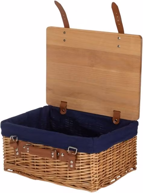 Red Hamper Double Steamed Willow Empty Picnic Basket with Navy Lining and Pinewood Lid, Size XL – 1