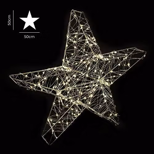 The Christmas Workshop 3D Metal Star Christmas Light with 200 Warm White LEDs, White, W/D/H: 50 x 50 x 8 cm – 3