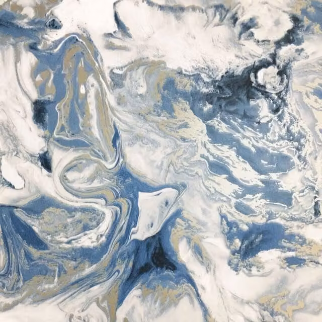 Muriva Elixir Marble Abstract Wallpaper in Blue, Gold and Grey with a Matt Finish