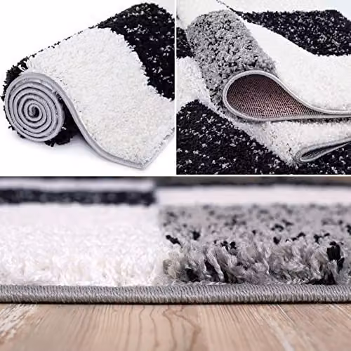 THE RUGS Modern Grey Checked High Pile Shaggy Area Rug, W: 80 cm, L: 150 cm – 5