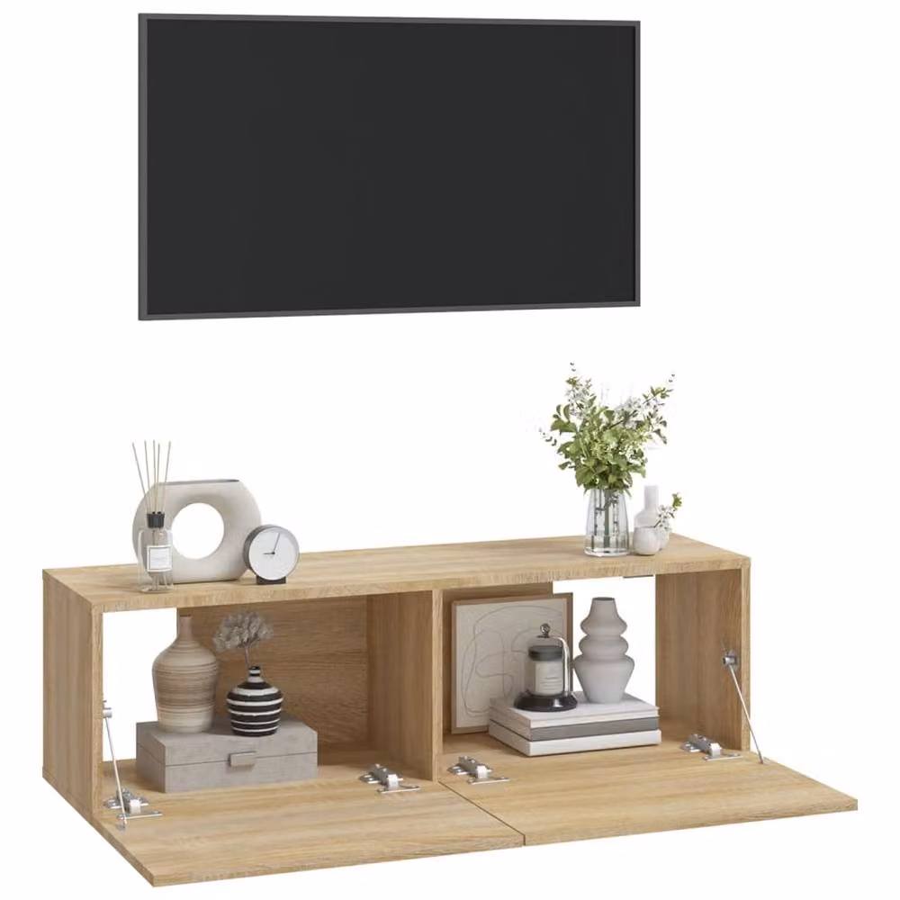 Berkfield Home Set of 2 Wall Mounted TV Cabinets in Sonoma Oak, Beige, W/D/H: 100 x 30 x 30 cm – 3