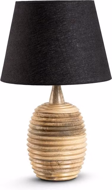 North Interiors Modern Round Wooden Table Lamp in Brown and Black
