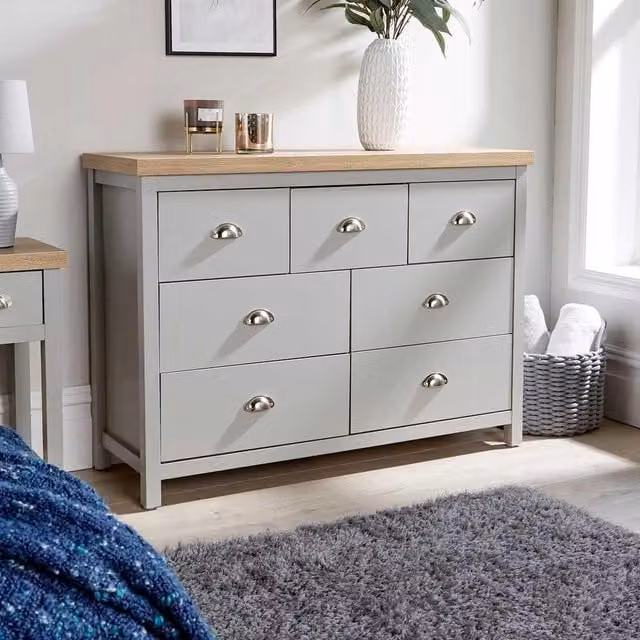Home Source Avon 7 Drawer Chest Grey Bedroom Storage Unit