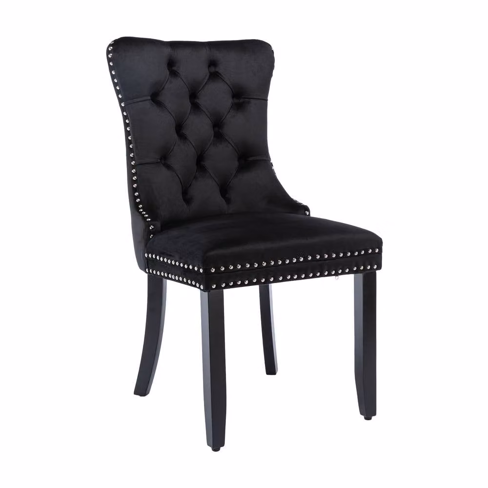 Rolipo Set of 6 Black Velvet Upholstered Dining Chairs with Rubberwood Legs – 6