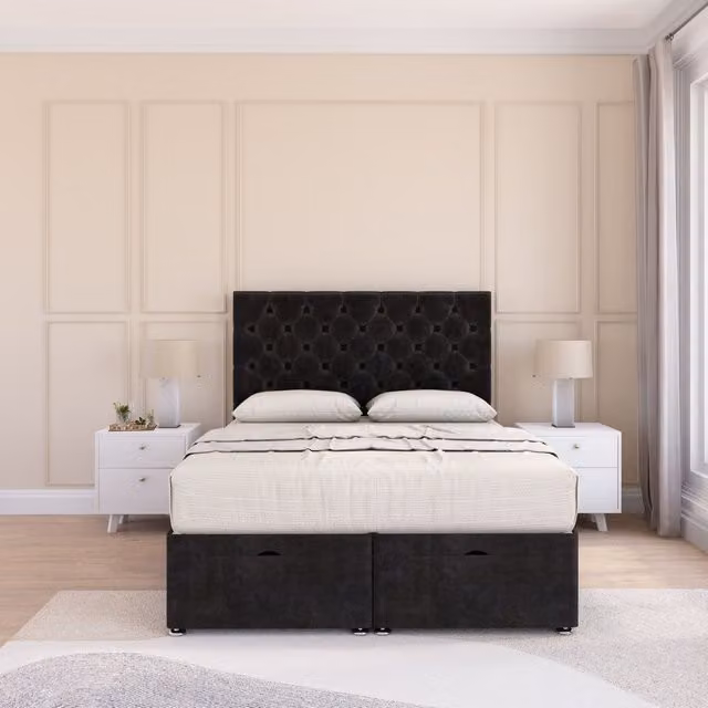 Sloomy Mayfair Single Ottoman Bed with Sprung Memory Mattress and 26 Inch Headboard in Black