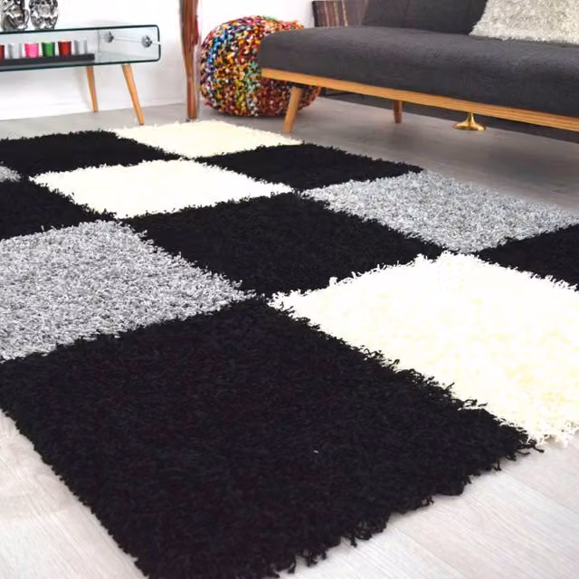 Bravich LTD Black Checked Modern Shaggy Rug, W: 80 cm, L: 150 cm – 8