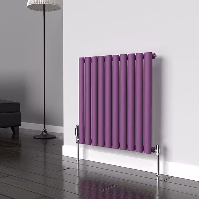 Lux Heat Oval Horizontal Coloured Steel Radiator in Pretty Plum Purple, W: 600 mm x H: 540 mm