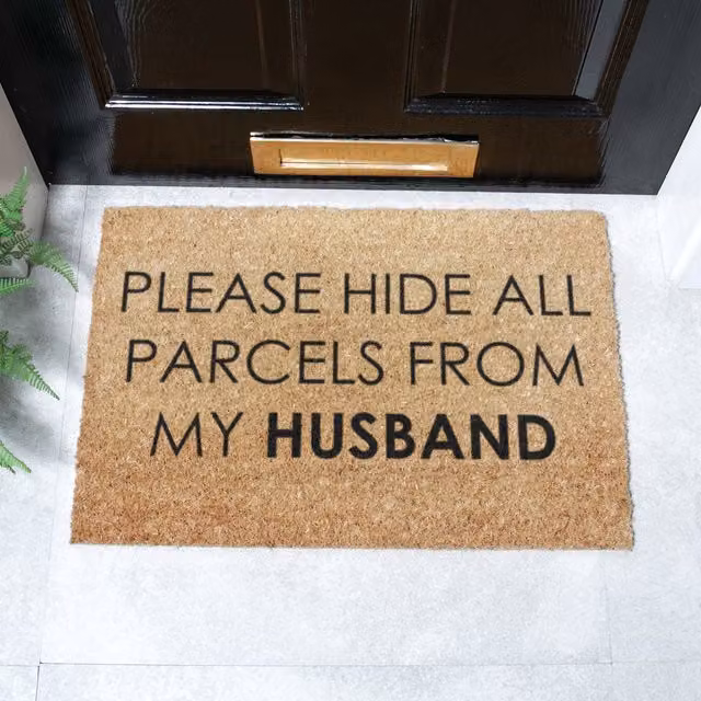 Artsy Mats Please Hide All Parcels From My Husband Doormat, Brown, Coir and Natural Rubber, Non-Slip and Weatherproof