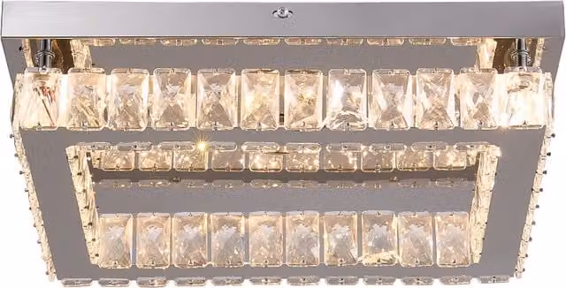Livingandhome 25W Rectangular Dimmable LED Crystal Ceiling Light in Chrome and Silver Stainless Steel