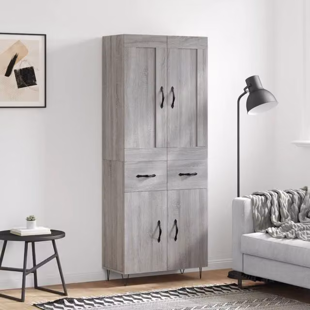 Berkfield Home Grey Sonoma Highboard, H 180 x W 69.5 x D 34 cm