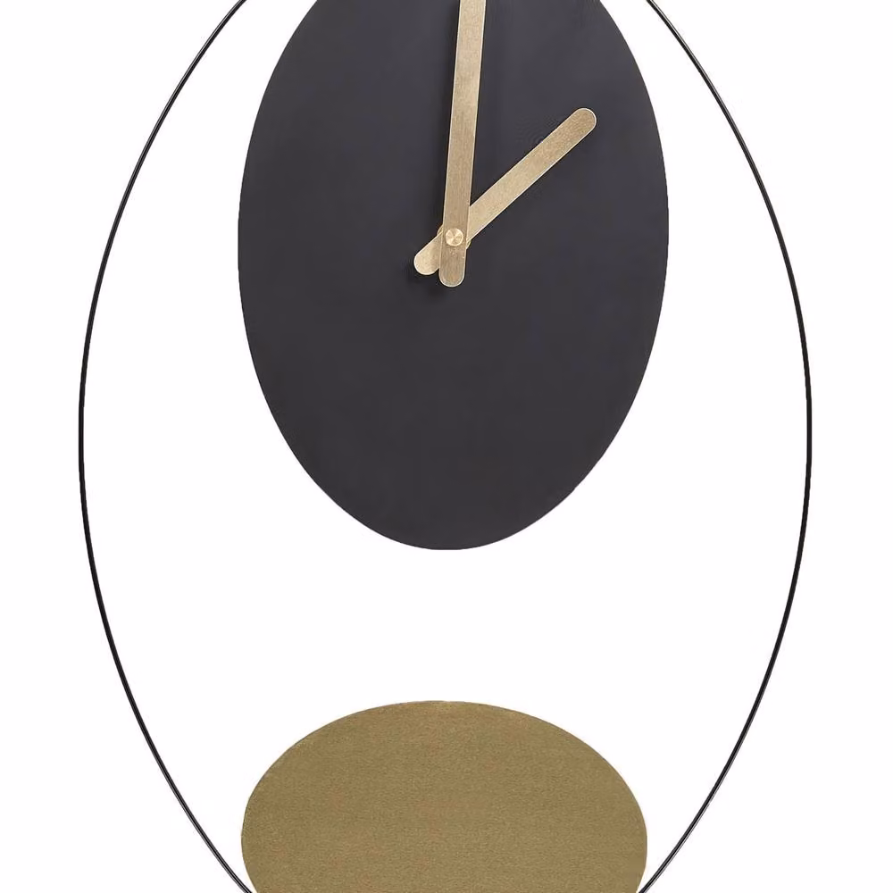 Wyld and Coco Black and Gold Minimalist Oval Metal Wall Clock W: 31 cm, H: 45 cm – 2