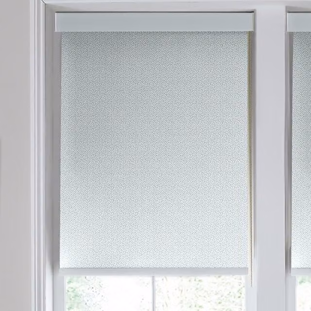 Laura Ashley Sycamore Made to Measure Roller Blind in Pale Seaspray Blue and White Semi-Transparent Polyester