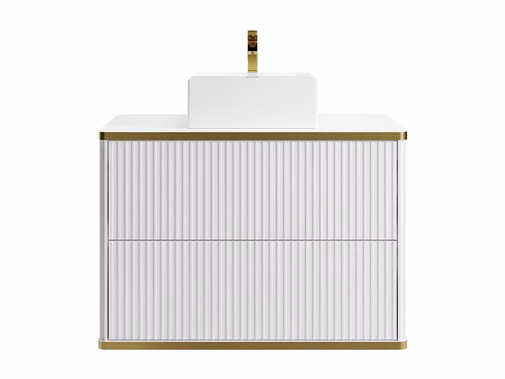 Vente-unique White Ribbed Bathroom Cabinet with Gold Trim, Wall-Mounted or Freestanding, W: 80 cm, H: 47 cm, D: 54 cm – 2