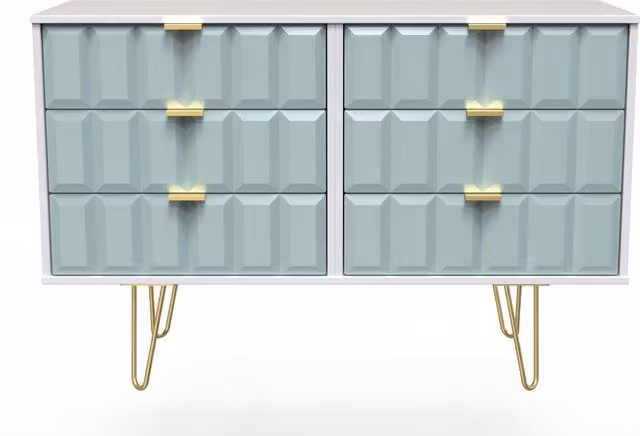 2 U Metro 6 Drawer Wide Chest in Duck Egg Blue and Gold, Ready Assembled