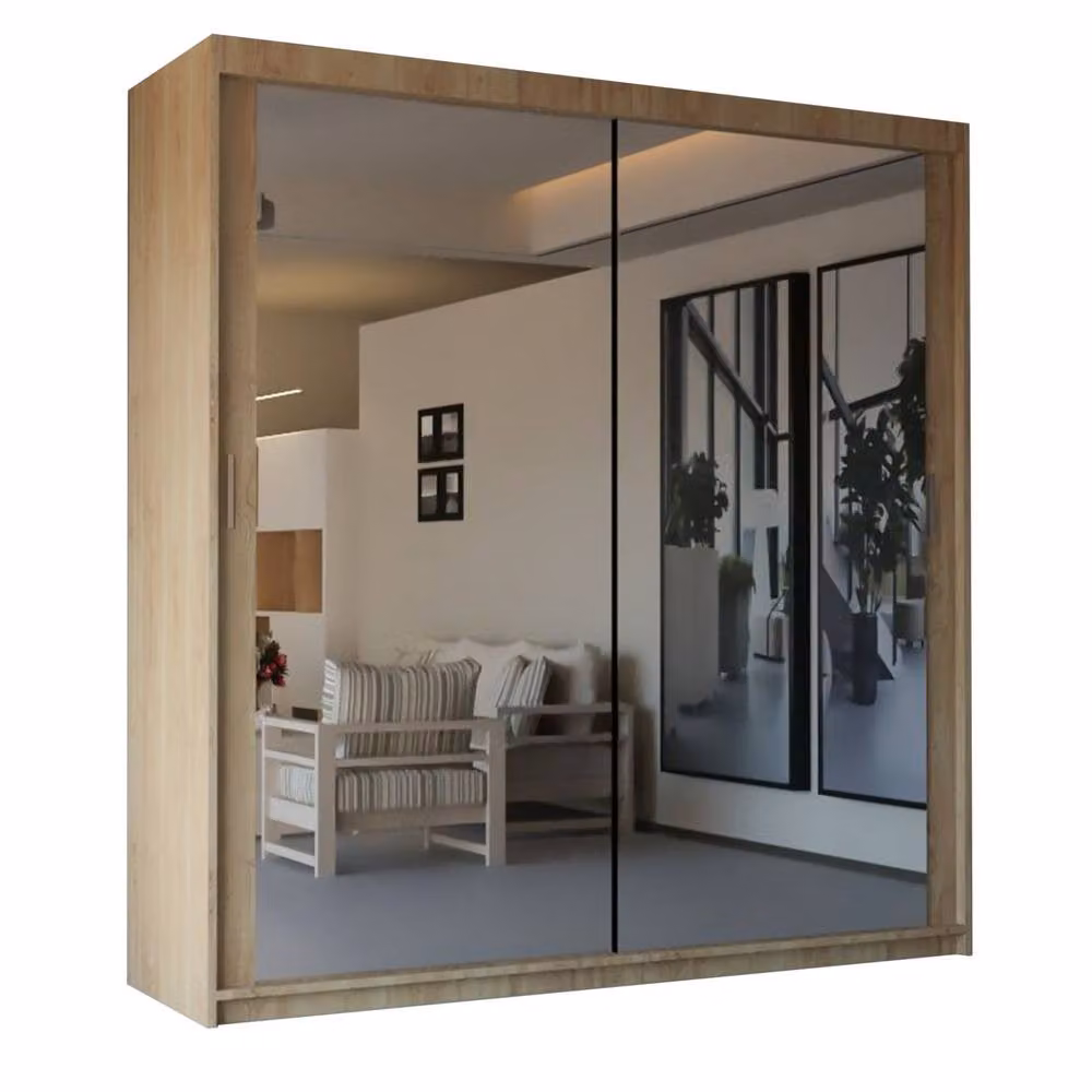 Sliding Wardrobes 4U Modern Double Sliding Door Wardrobe in Light Oak, W: 150 cm, H: 217 cm – 2