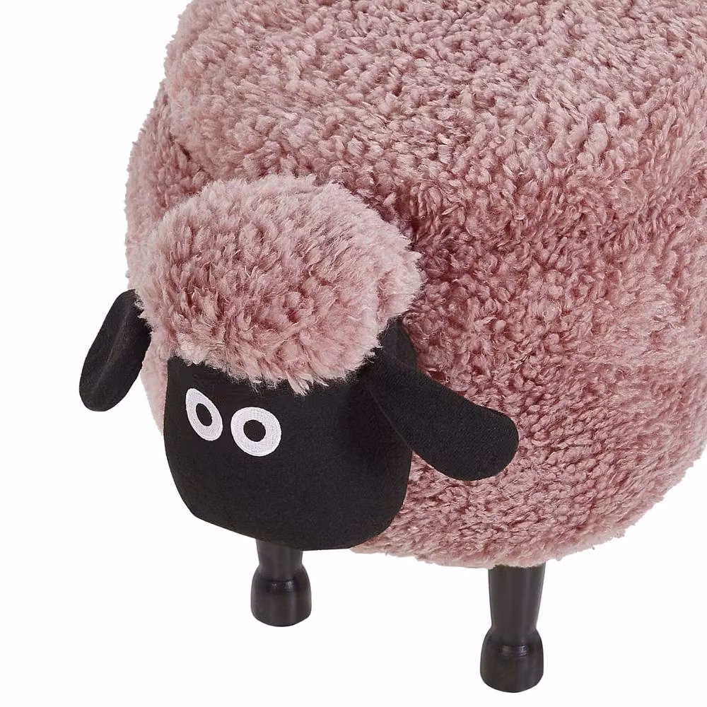 Wyld and Coco Pink Sheep Faux Fur Footstool with Lift Up Storage and Black Rubberwood Legs – 4