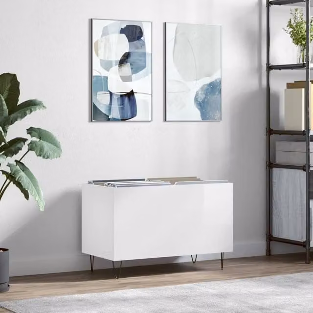 Berkfield Home Record Cabinet in High Gloss White, W/D/H: 74.5 x 38 x 48 cm – 1