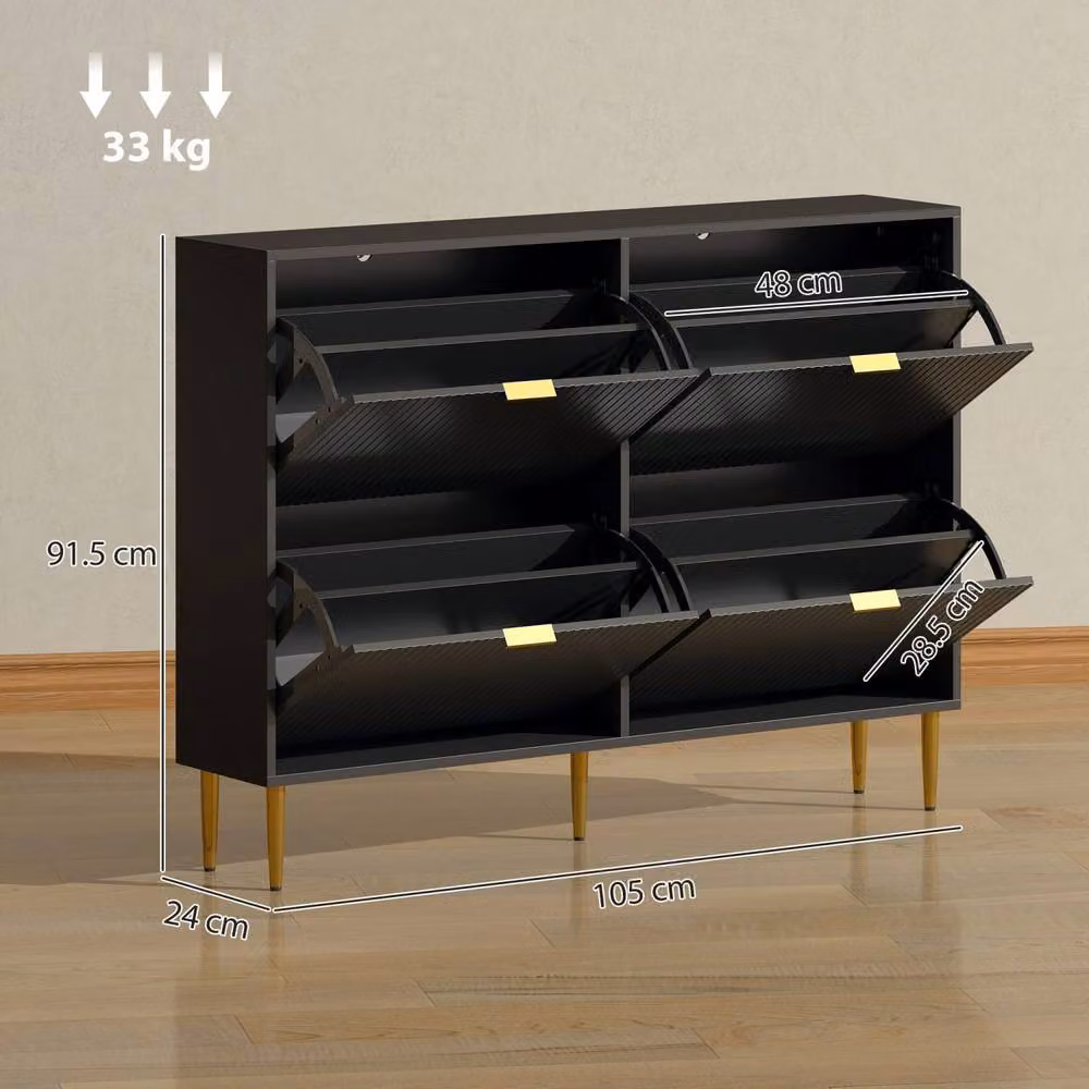 Wyld Haus Cofa Zimo Black Modern Shoe Cabinet with Gold Handles and Tilting Compartments H 105.0 cm x W 91.5 cm – 3