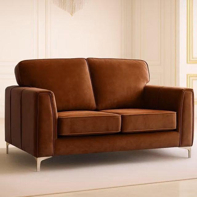 Somnior Beds Ltd Regency 2-Seater Plush Velvet Sofa in Marmalade Orange and Brown