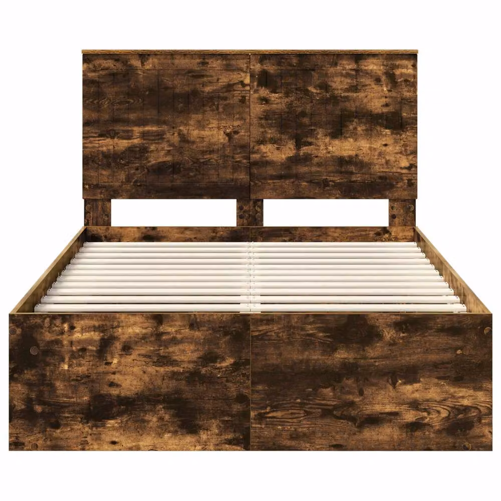 Berkfield Home Modern Bed Frame in Smoked Oak and Brown Wood with Drawers, W/D/H: 120 x 200 cm – 3