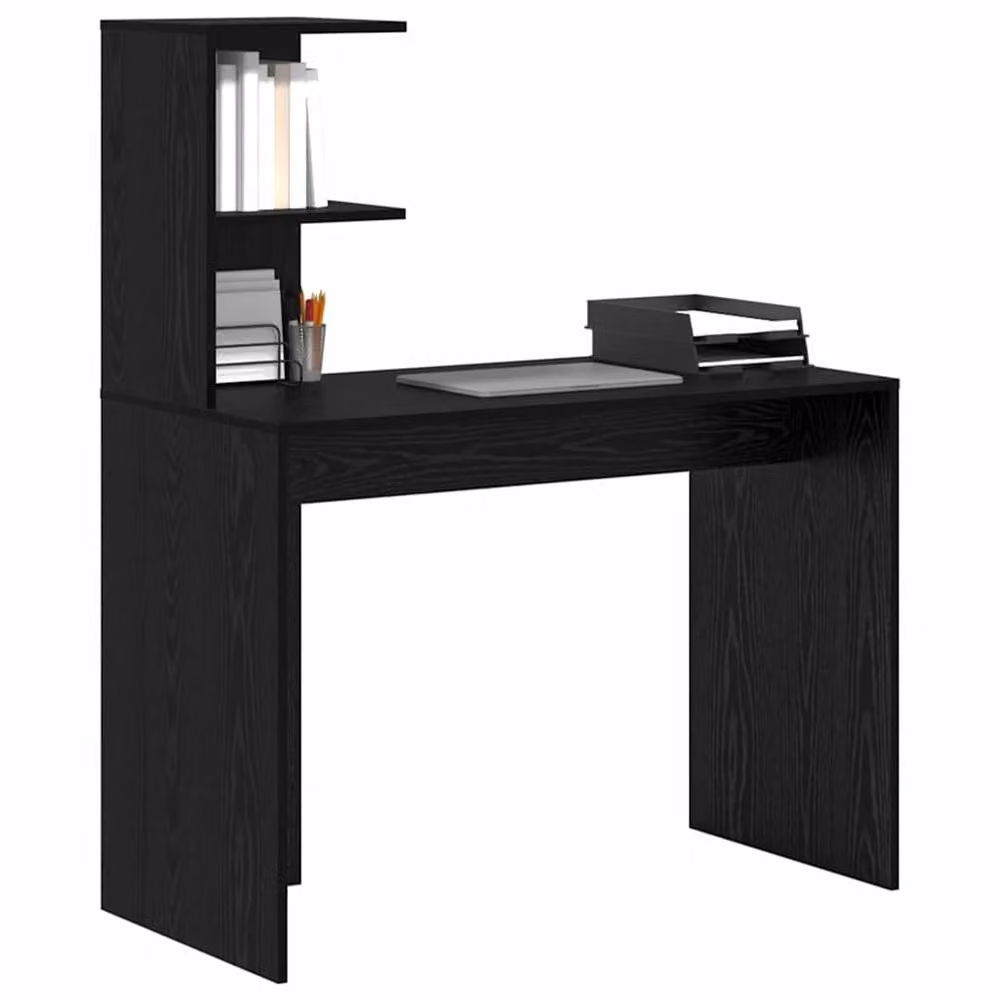 Berkfield Home Black Oak Writing Desk with Compact Shelving, Black Oak MDF and Laminate Finish – 3