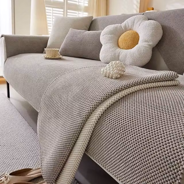 NESTLUNE Non-slip Microfibre Sofa Slipcover in Grey, W: 145 cm, D: 90 cm