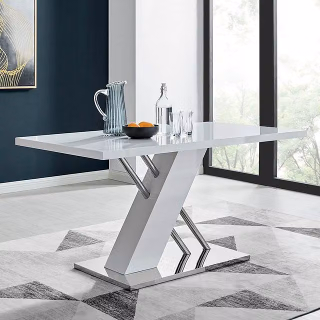 FurnitureboxUK Sorrento White High Gloss Rectangular Dining Table with Stainless Steel X-Frame