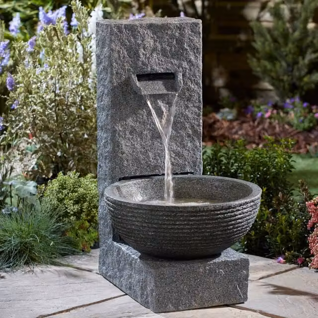 Serenity Stone-Effect Cascading Water Bowl Water Feature in Grey